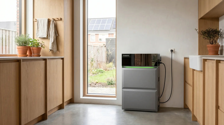 AC-gekoppelde thuisbatterij in een Nederlandse woning met bestaande zonnepanelen en meterkast
