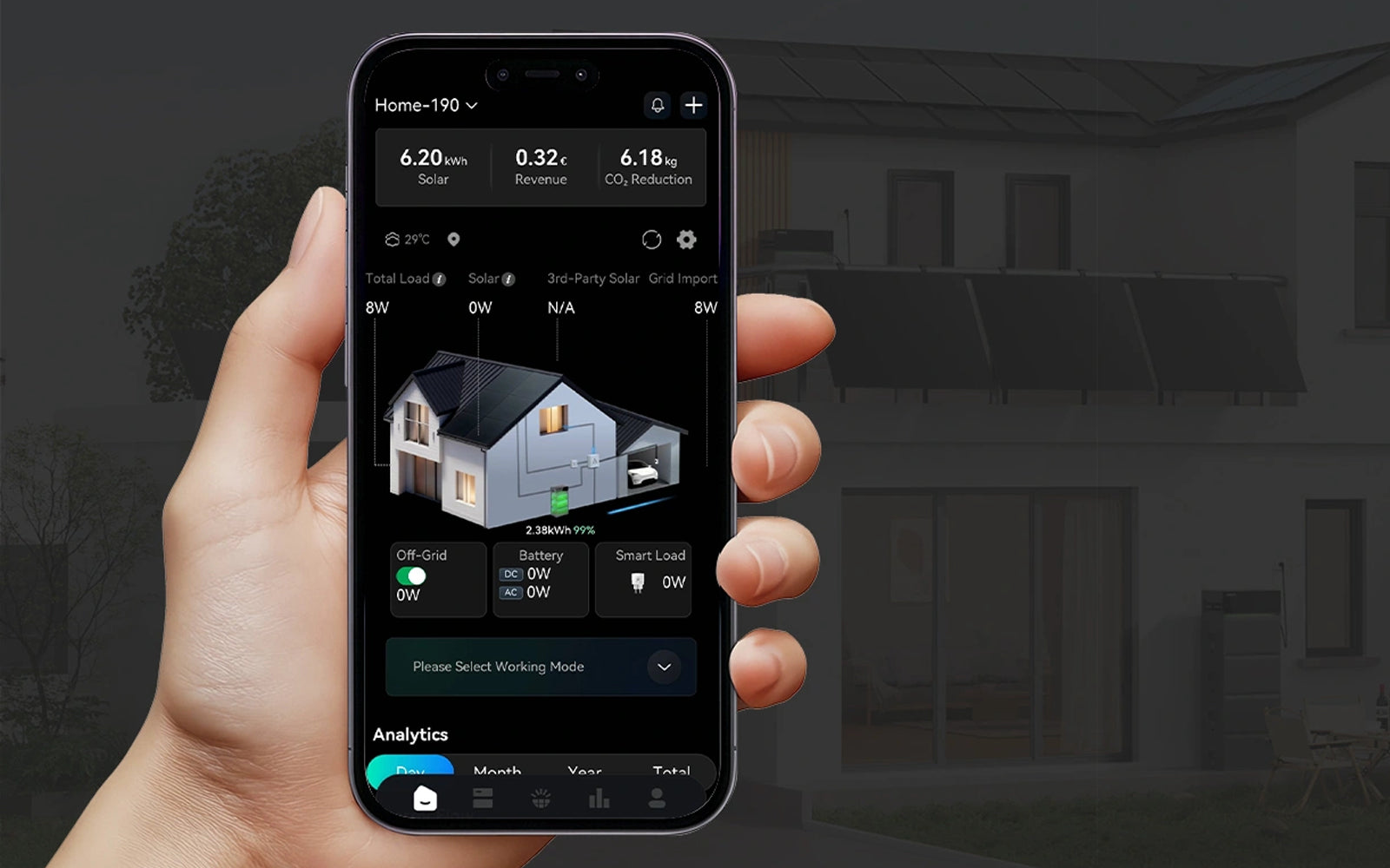 Sunpura App for energy monitoring and battery control