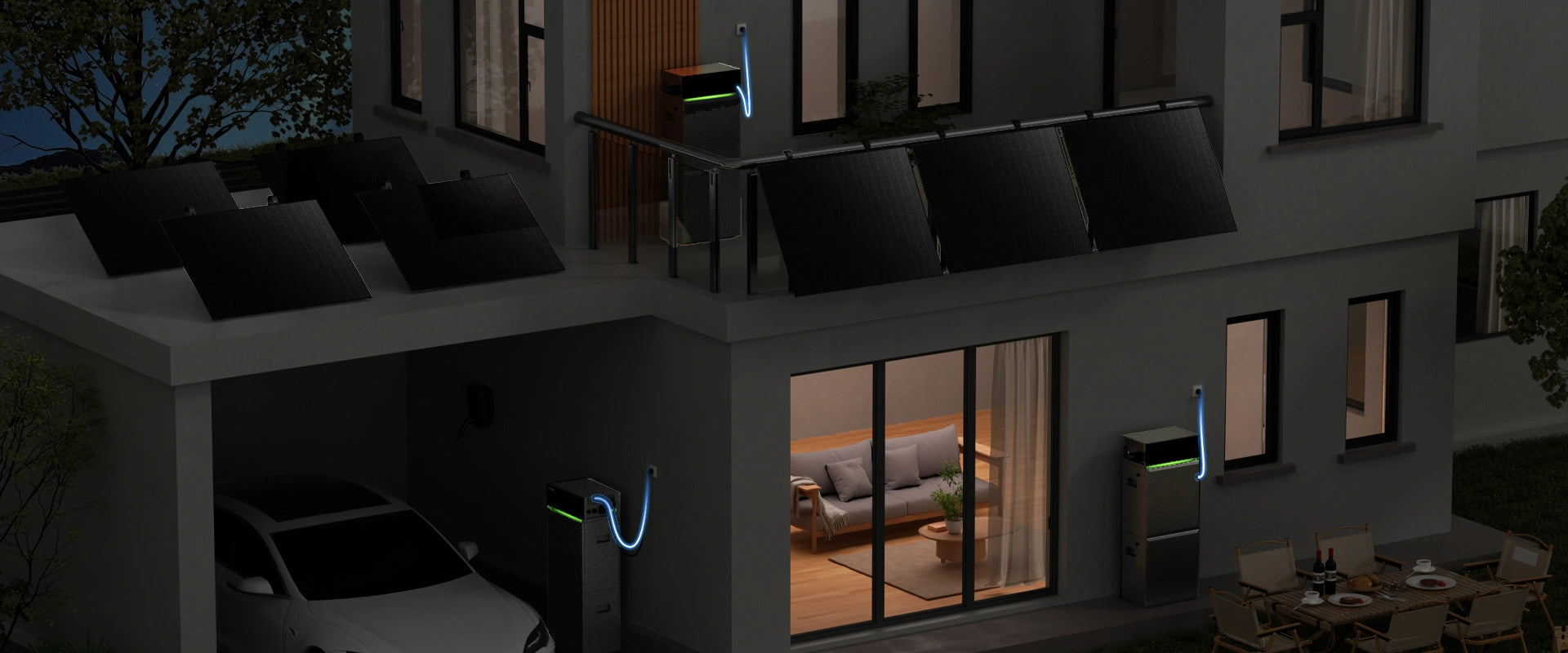 Trois batteries Sunpura sur L1, L2 et L3 avec coordination triphasée du système